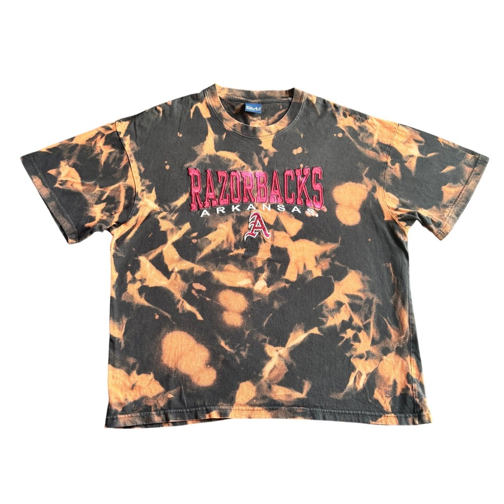 Old Varsity Brand Arkansas Razorbacks Acid Wash Bleach Graphic T-Shirt Mens XL